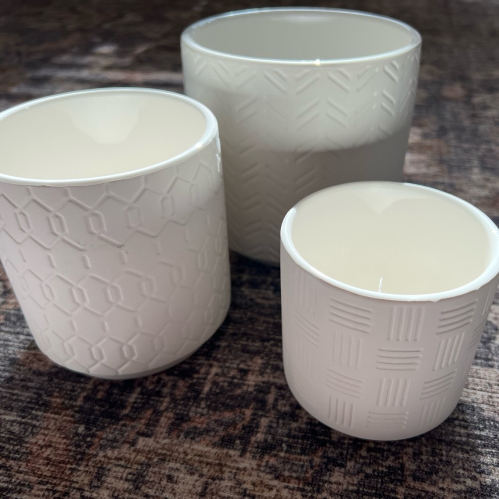 CB2 Textured White Vases - 3 pack (each uniquely designed!)